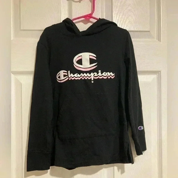 Champion Hooded Pullover Lightweight Black Sweatshirt Size Medium - Picture 2 of 4